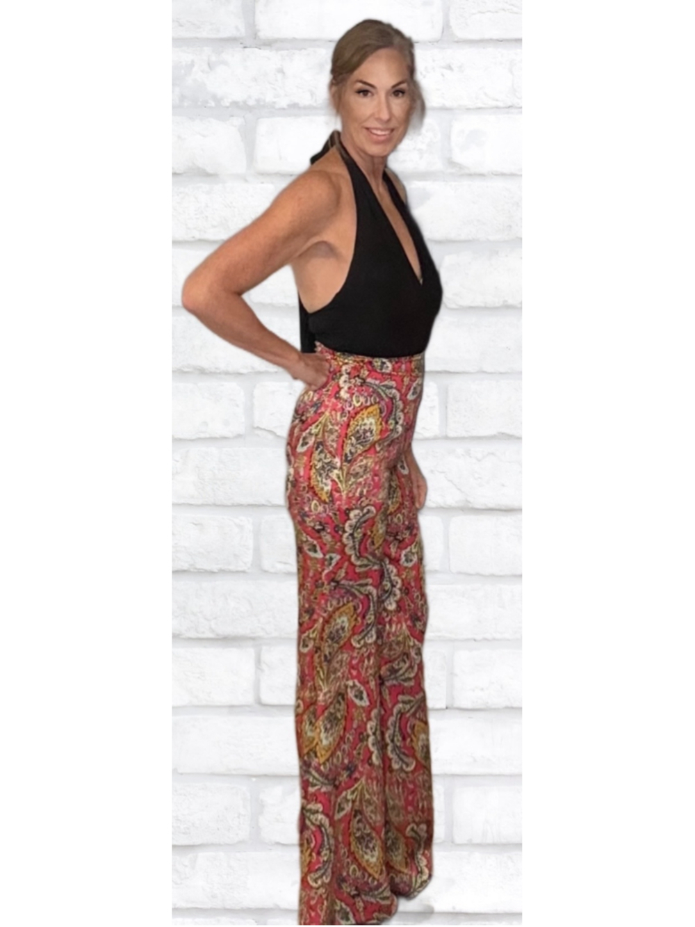 cinq a sept Red Paisley Wide-Leg Pants - Picture 2 of 6